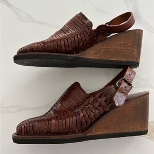 Women’s Vintage Style Woven Leather Wedge Sandals - Brown - Size 8